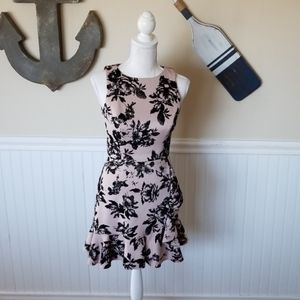Pink with Velvet Black Flowers Dress
